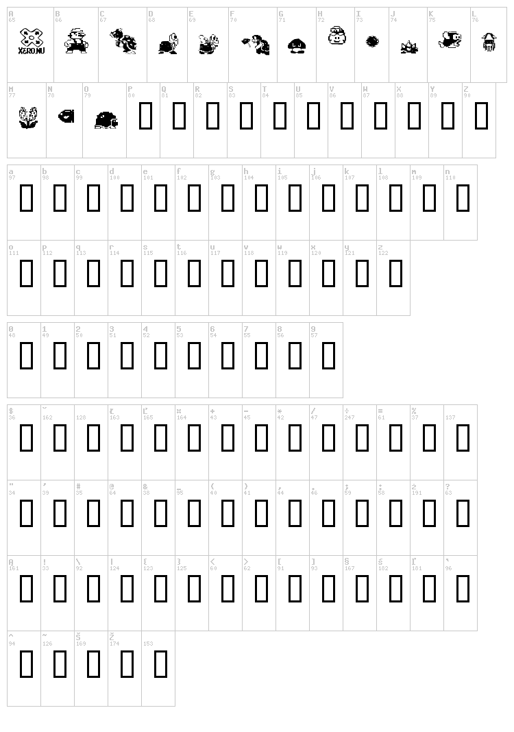 MarioBros font map